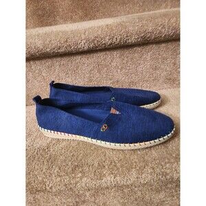 Bobs from Skechers Dark Blue Slip-on Flat Shoes w/ Rainbow Stitches Size 11